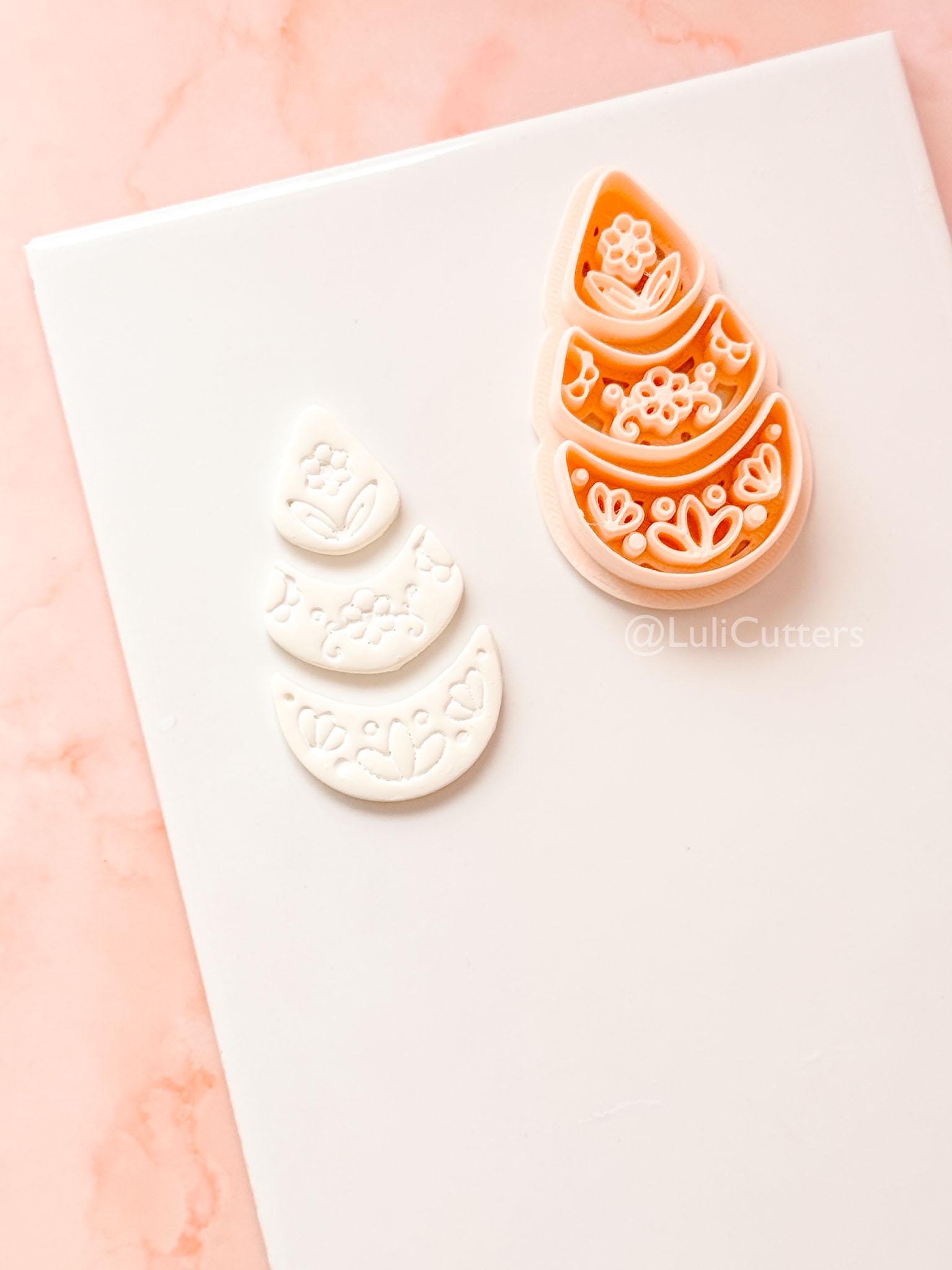 Ottilie Clay Cutter: Tiered Floral Drop Shape