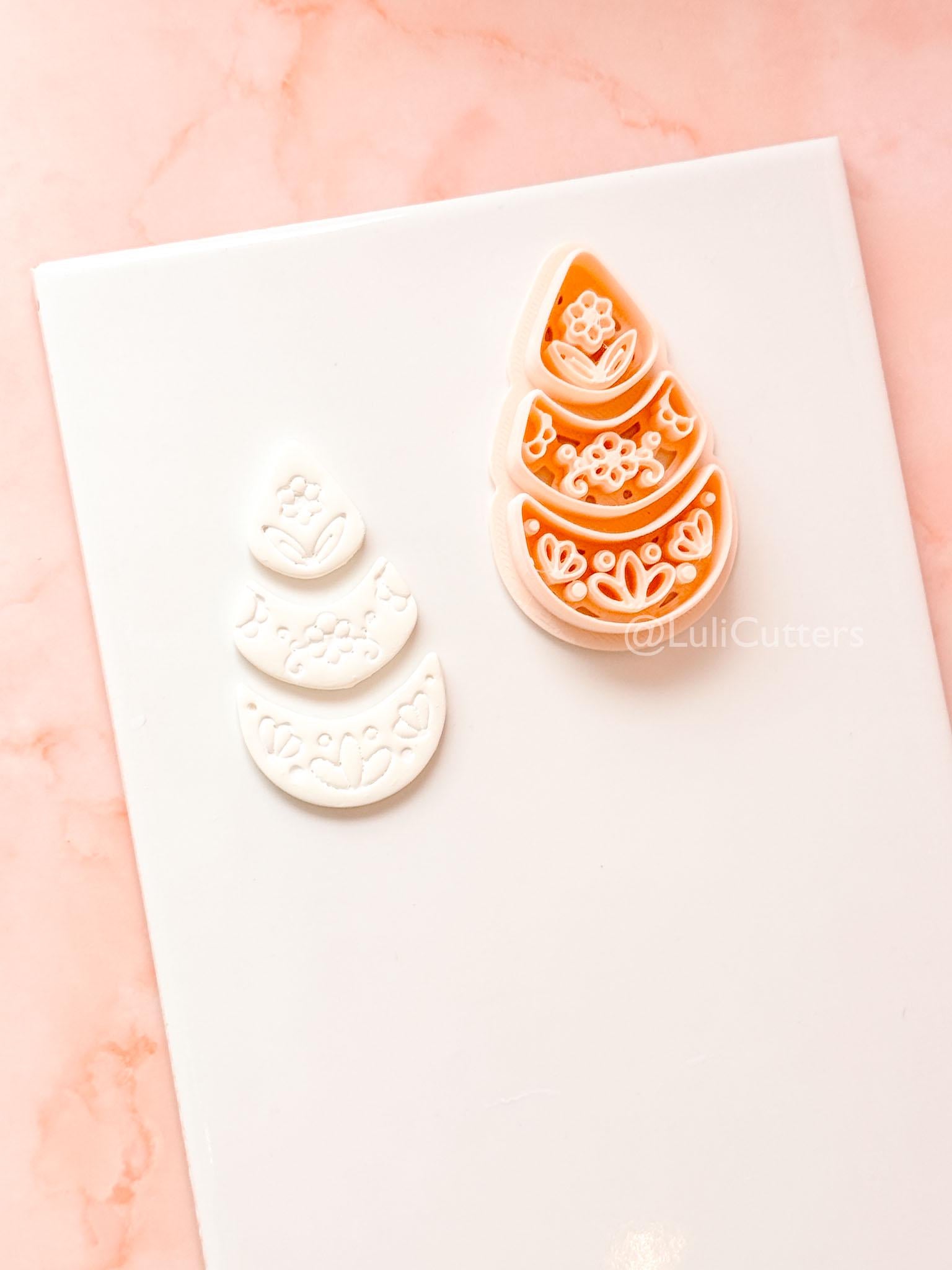 Ottilie Clay Cutter: Tiered Floral Drop Shape