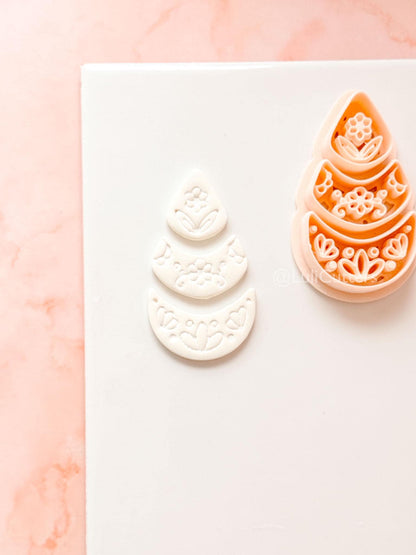Ottilie Clay Cutter: Tiered Floral Drop Shape