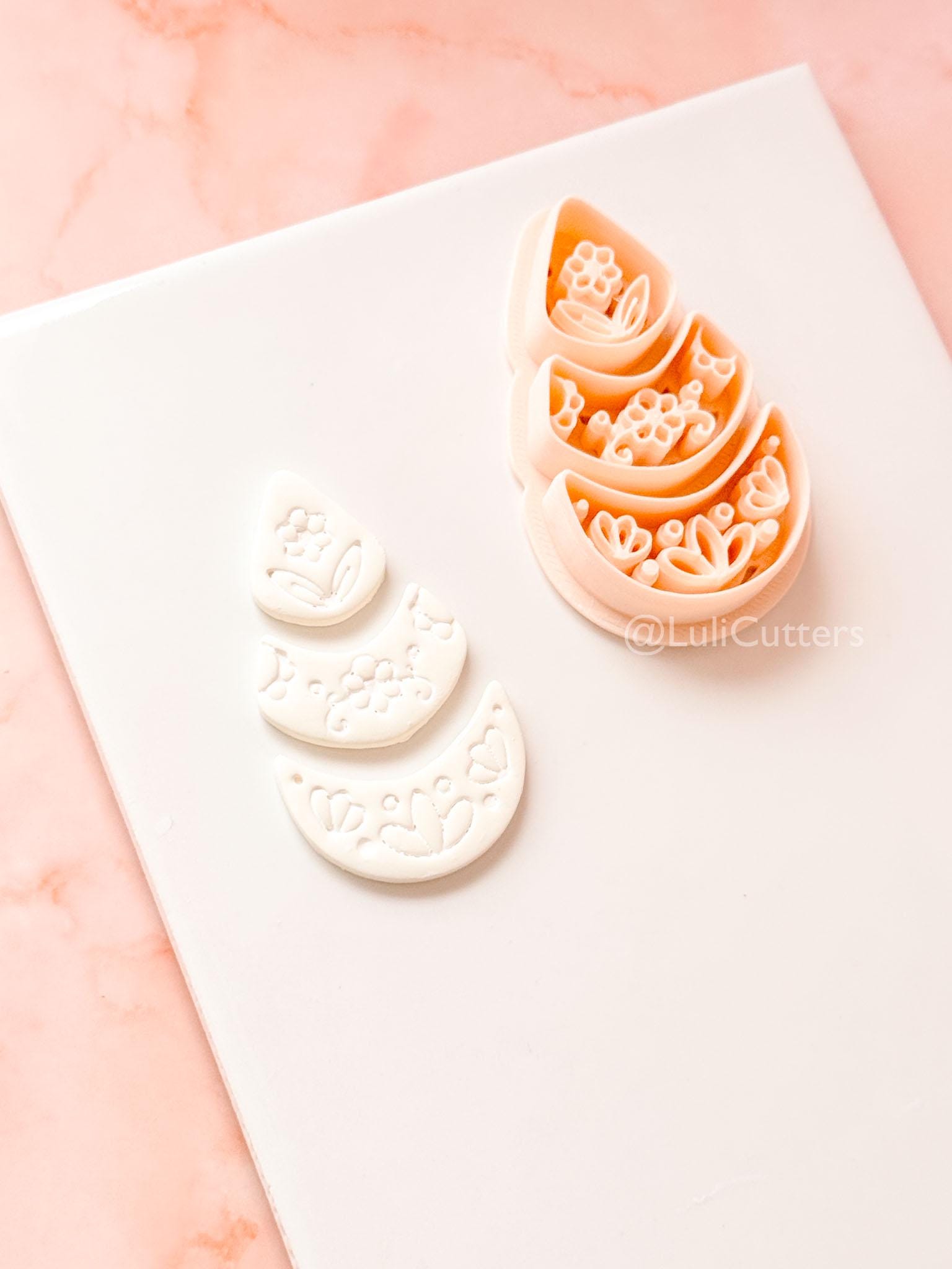 Ottilie Clay Cutter: Tiered Floral Drop Shape