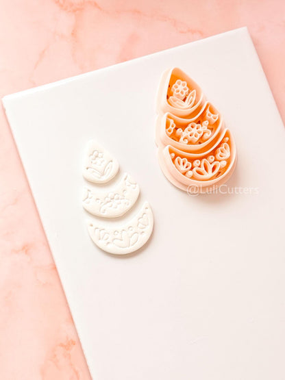 Ottilie Clay Cutter: Tiered Floral Drop Shape