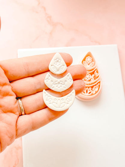 Ottilie Clay Cutter: Tiered Floral Drop Shape