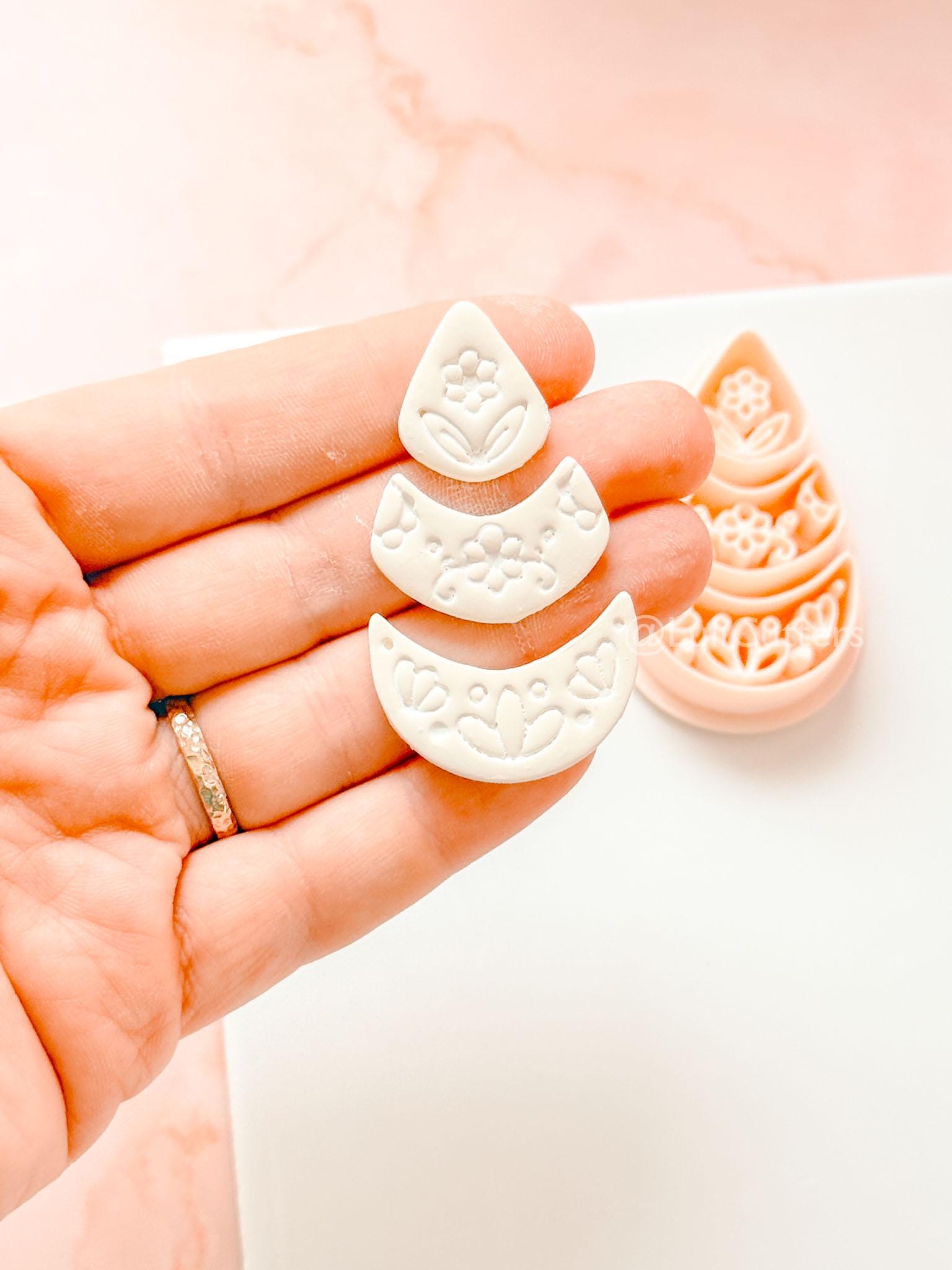 Ottilie Clay Cutter: Tiered Floral Drop Shape
