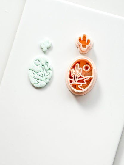 Desert Day Clay Cutter: Cactus Landscape Oval Design