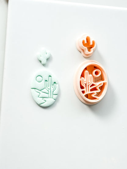 Desert Day Clay Cutter: Cactus Landscape Oval Design