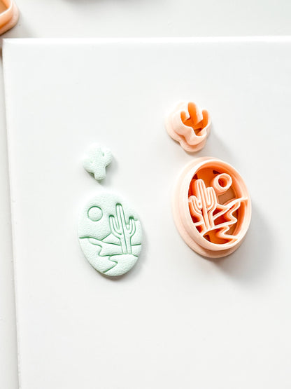 Desert Day Clay Cutter: Cactus Landscape Oval Design