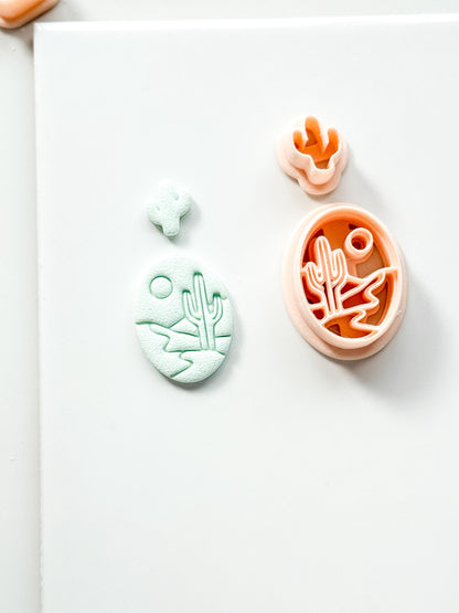 Desert Day Clay Cutter: Cactus Landscape Oval Design