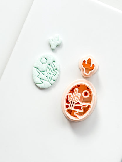 Desert Day Clay Cutter: Cactus Landscape Oval Design