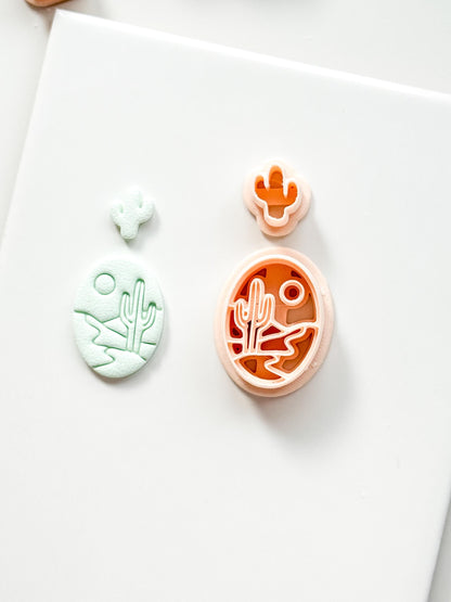 Desert Day Clay Cutter: Cactus Landscape Oval Design