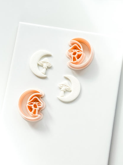 Moon & Mushroom Clay Cutter: Crescent Moon Fantasy Design