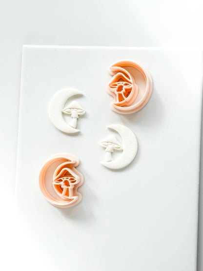 Moon & Mushroom Clay Cutter: Crescent Moon Fantasy Design