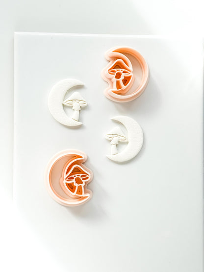Moon & Mushroom Clay Cutter: Crescent Moon Fantasy Design