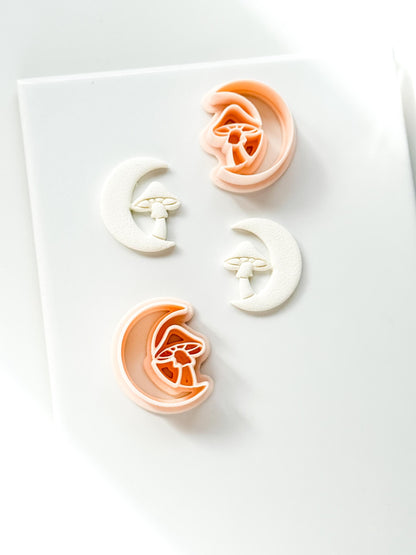 Moon & Mushroom Clay Cutter: Crescent Moon Fantasy Design