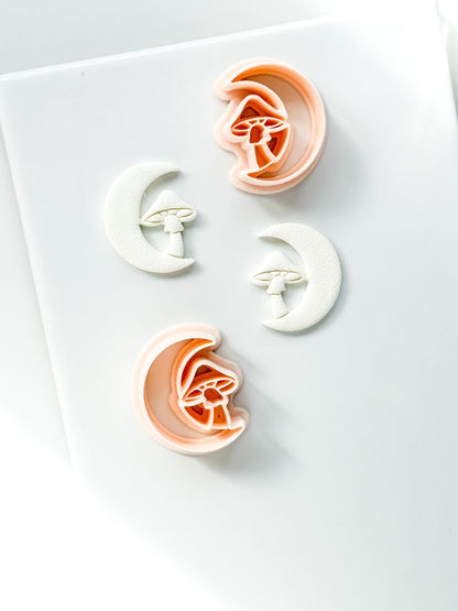 Moon & Mushroom Clay Cutter: Crescent Moon Fantasy Design