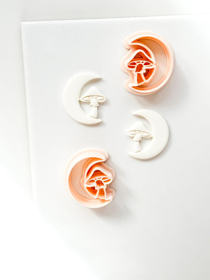 Moon & Mushroom Clay Cutter: Crescent Moon Fantasy Design