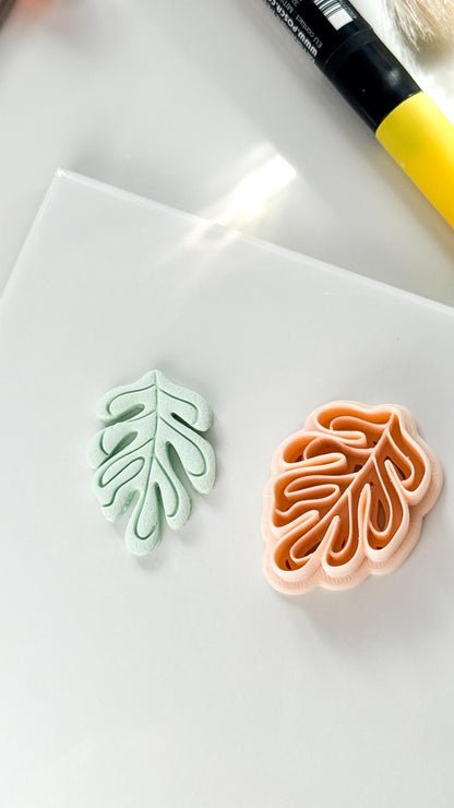 Soft Monstera Clay Cutter: Organic Leaf Line Design