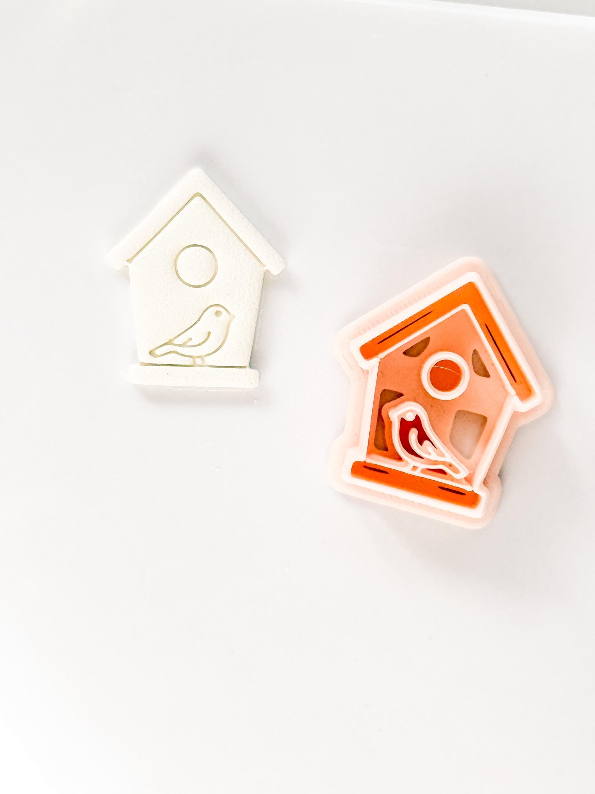 Birdhouse Polymer Clay Cutter: Embossed Bird Shape for Spring Earrings