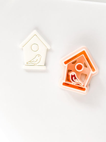 Birdhouse Polymer Clay Cutter: Embossed Bird Shape for Spring Earrings