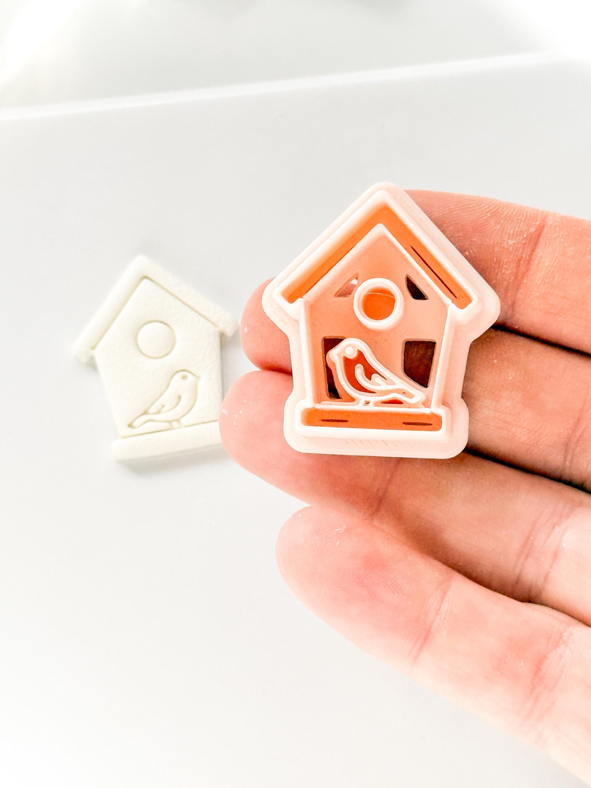 Birdhouse Polymer Clay Cutter: Embossed Bird Shape for Spring Earrings