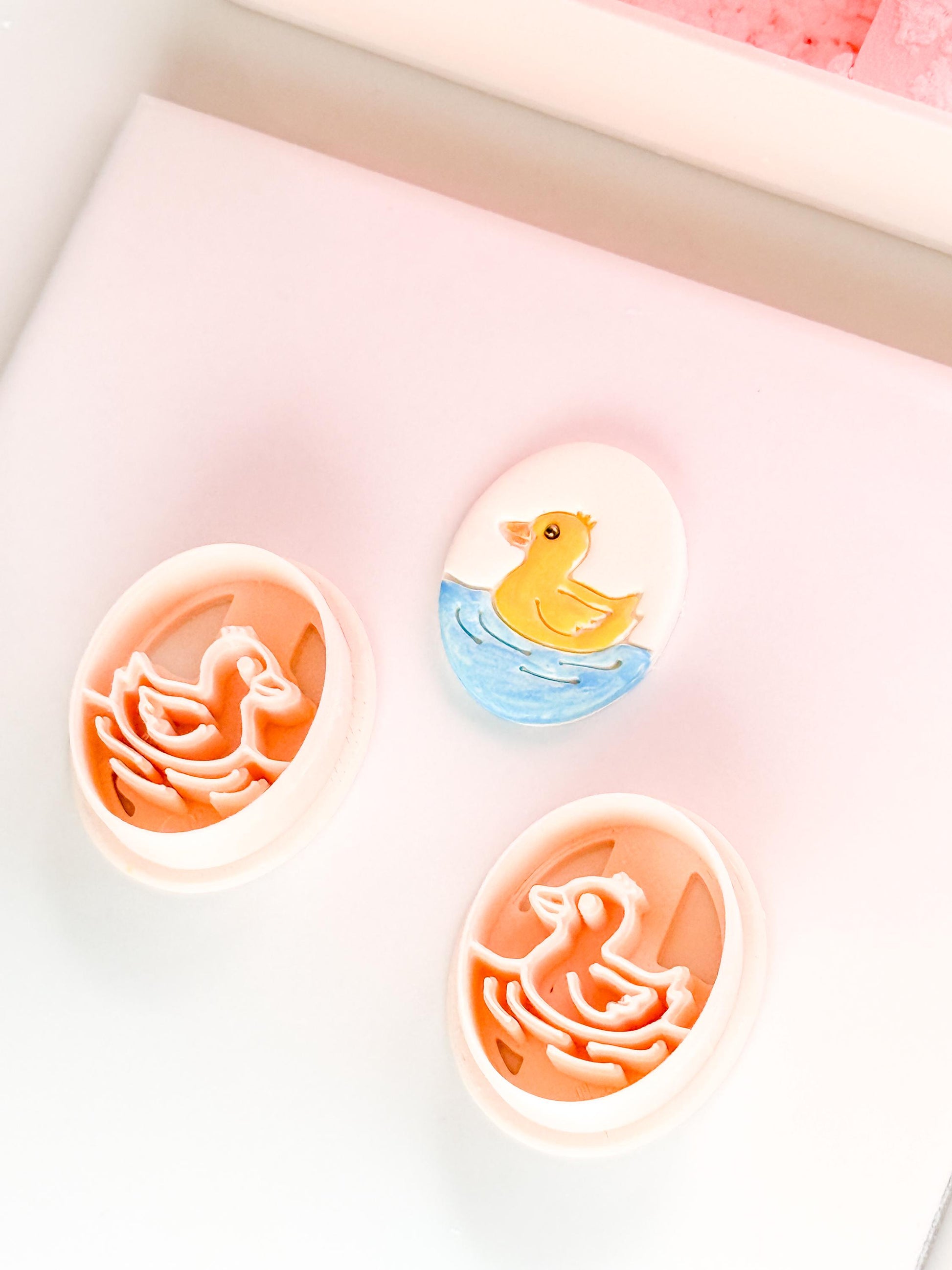 Little Duckling Polymer Clay Cutter: Embossed Oval Floating Duck for Spring