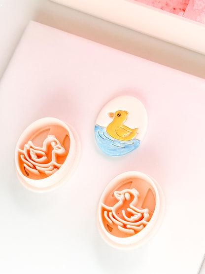Little Duckling Polymer Clay Cutter: Embossed Oval Floating Duck for Spring