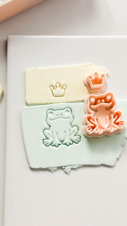 Royal Hopper Polymer Clay Cutter: Embossed Frog & Crown for Fairy Tale Earrings