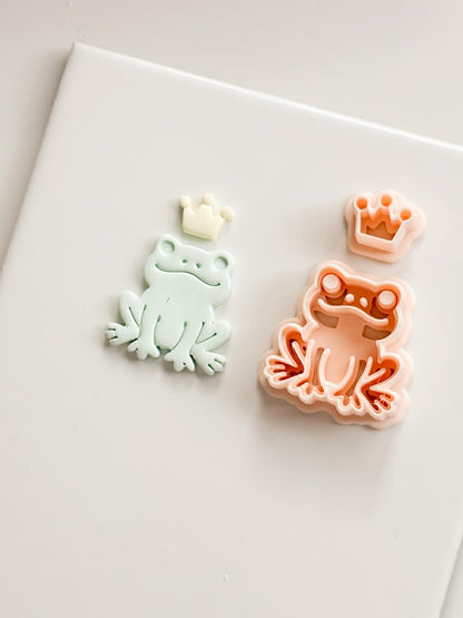 Royal Hopper Polymer Clay Cutter: Embossed Frog & Crown for Fairy Tale Earrings