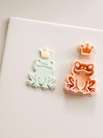 Royal Hopper Polymer Clay Cutter: Embossed Frog & Crown for Fairy Tale Earrings