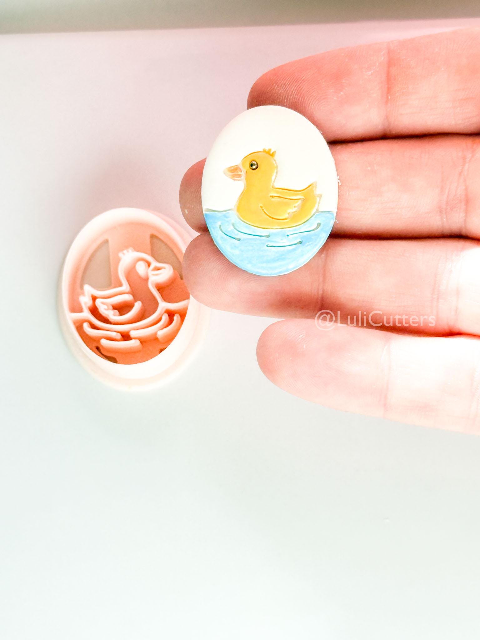 Little Duckling Polymer Clay Cutter: Embossed Oval Floating Duck for Spring