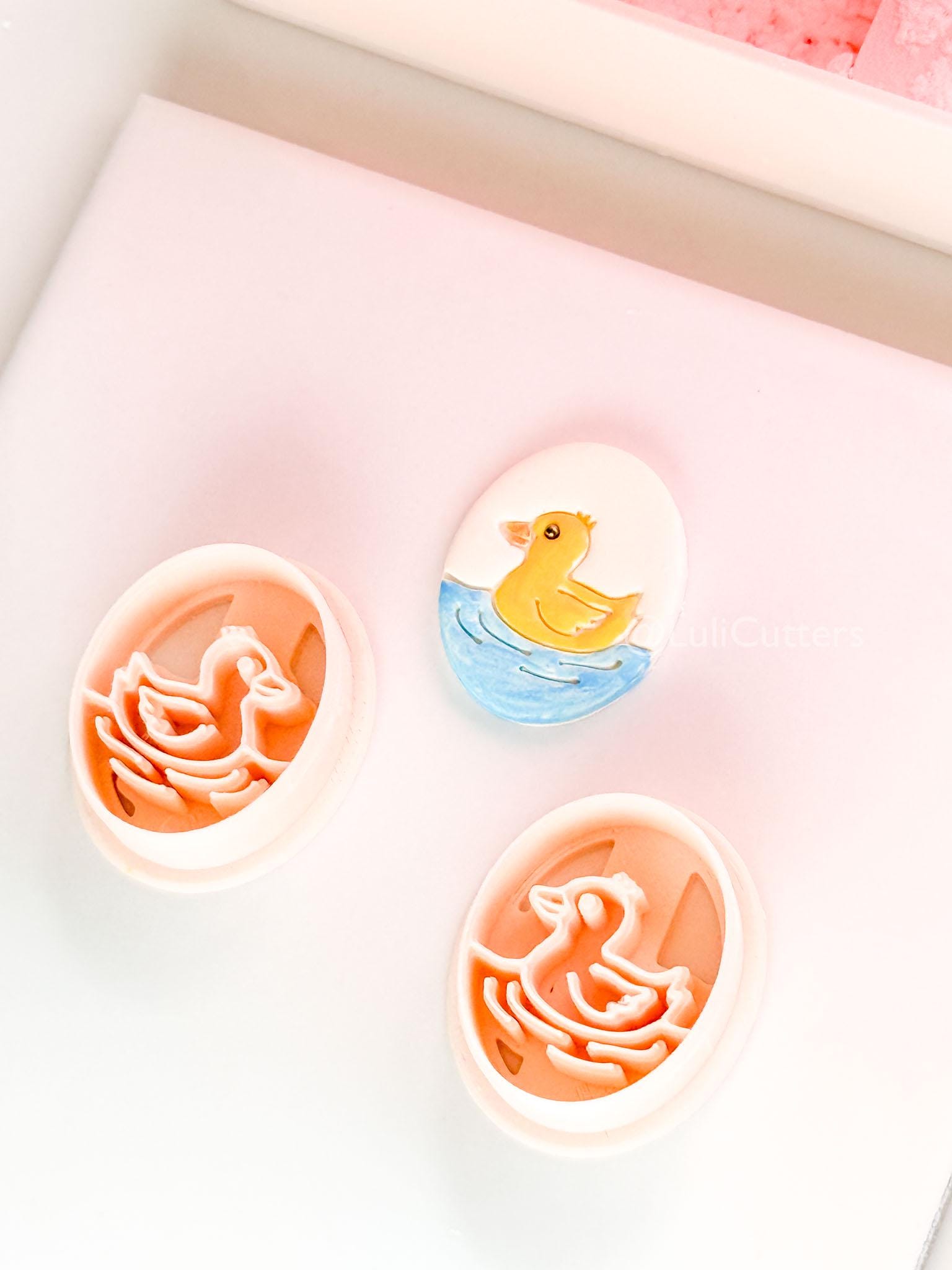 Little Duckling Polymer Clay Cutter: Embossed Oval Floating Duck for Spring