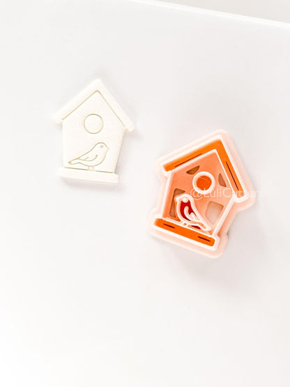 Birdhouse Polymer Clay Cutter: Embossed Bird Shape for Spring Earrings