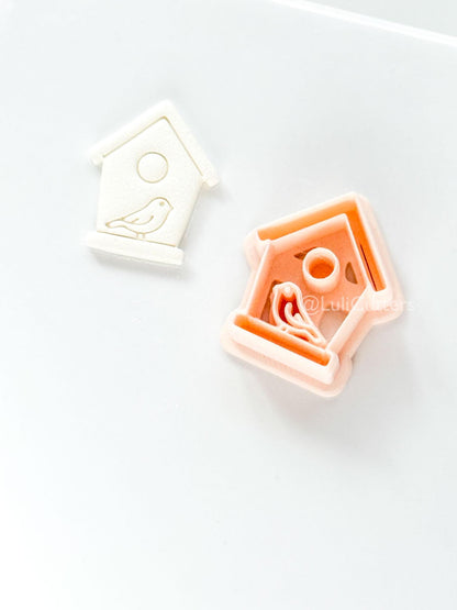 Birdhouse Polymer Clay Cutter: Embossed Bird Shape for Spring Earrings