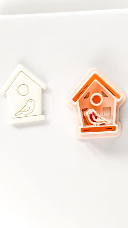 Birdhouse Polymer Clay Cutter: Embossed Bird Shape for Spring Earrings