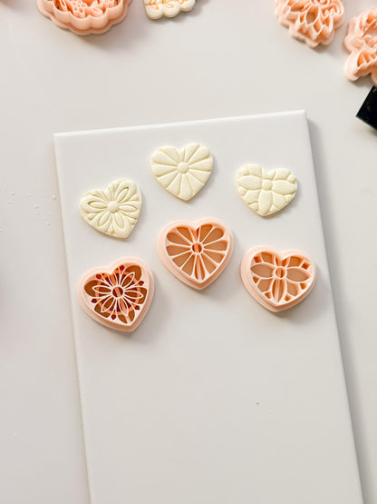 Floral Heart Medley Polymer Clay Cutter: Petal Heart Set