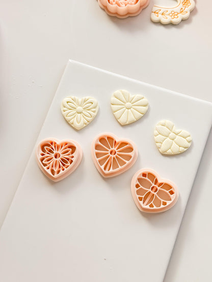 Floral Heart Medley Polymer Clay Cutter: Petal Heart Set
