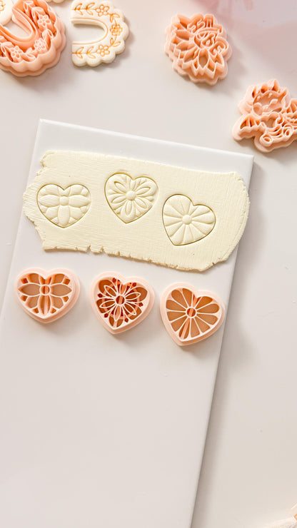 Floral Heart Medley Polymer Clay Cutter: Petal Heart Set