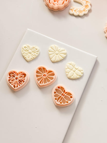 Floral Heart Medley Polymer Clay Cutter: Petal Heart Set
