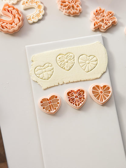 Floral Heart Medley Polymer Clay Cutter: Petal Heart Set