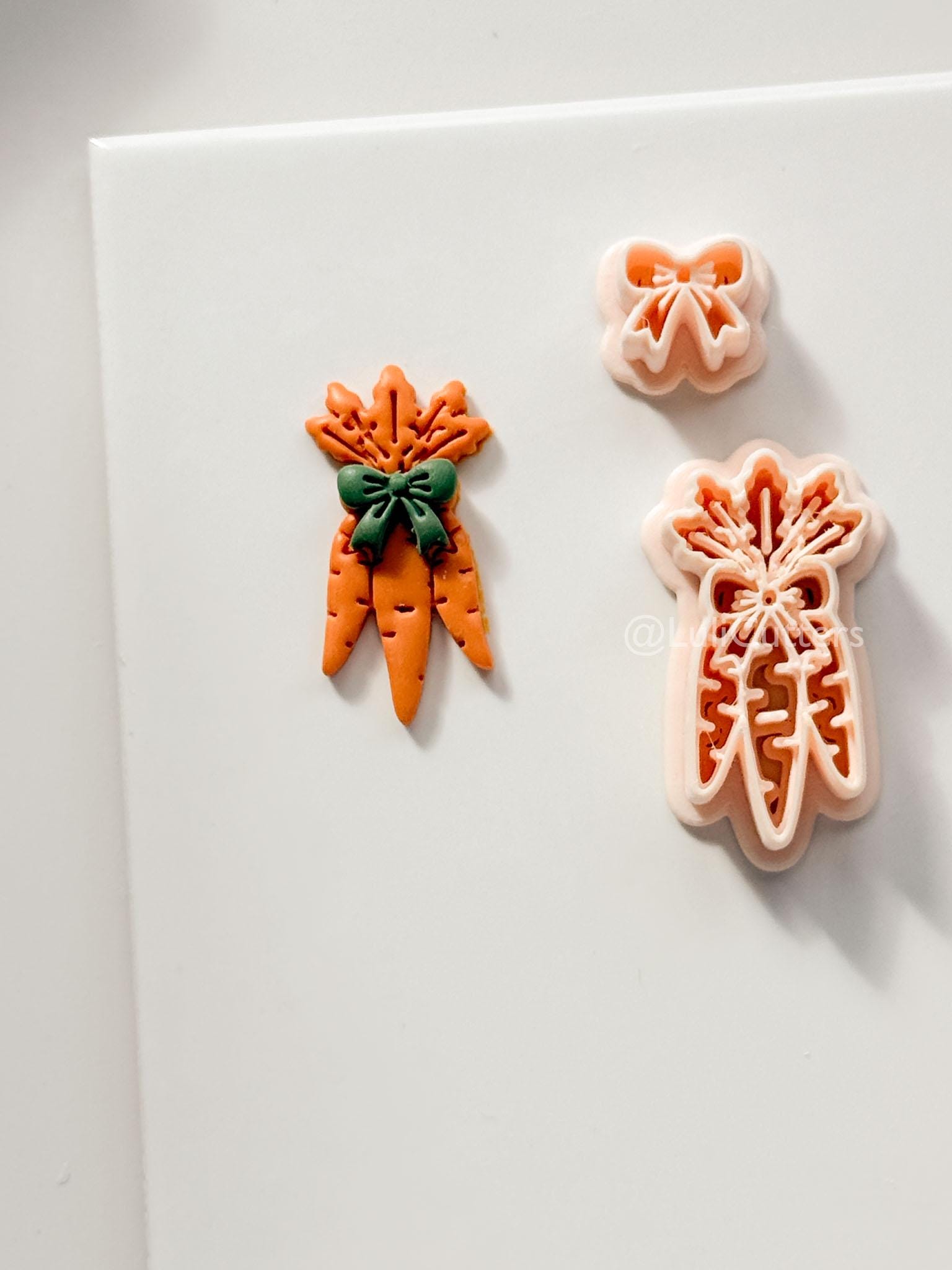 Bunny Bouquet Polymer Clay Cutter: Embossed Carrot Bunch & Bow for Easter