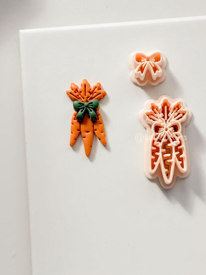 Bunny Bouquet Polymer Clay Cutter: Embossed Carrot Bunch & Bow for Easter