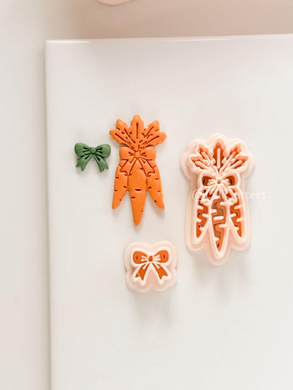 Bunny Bouquet Polymer Clay Cutter: Embossed Carrot Bunch & Bow for Easter