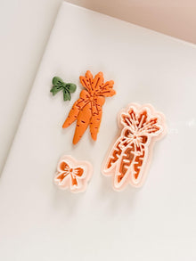Bunny Bouquet Polymer Clay Cutter: Embossed Carrot Bunch & Bow for Easter