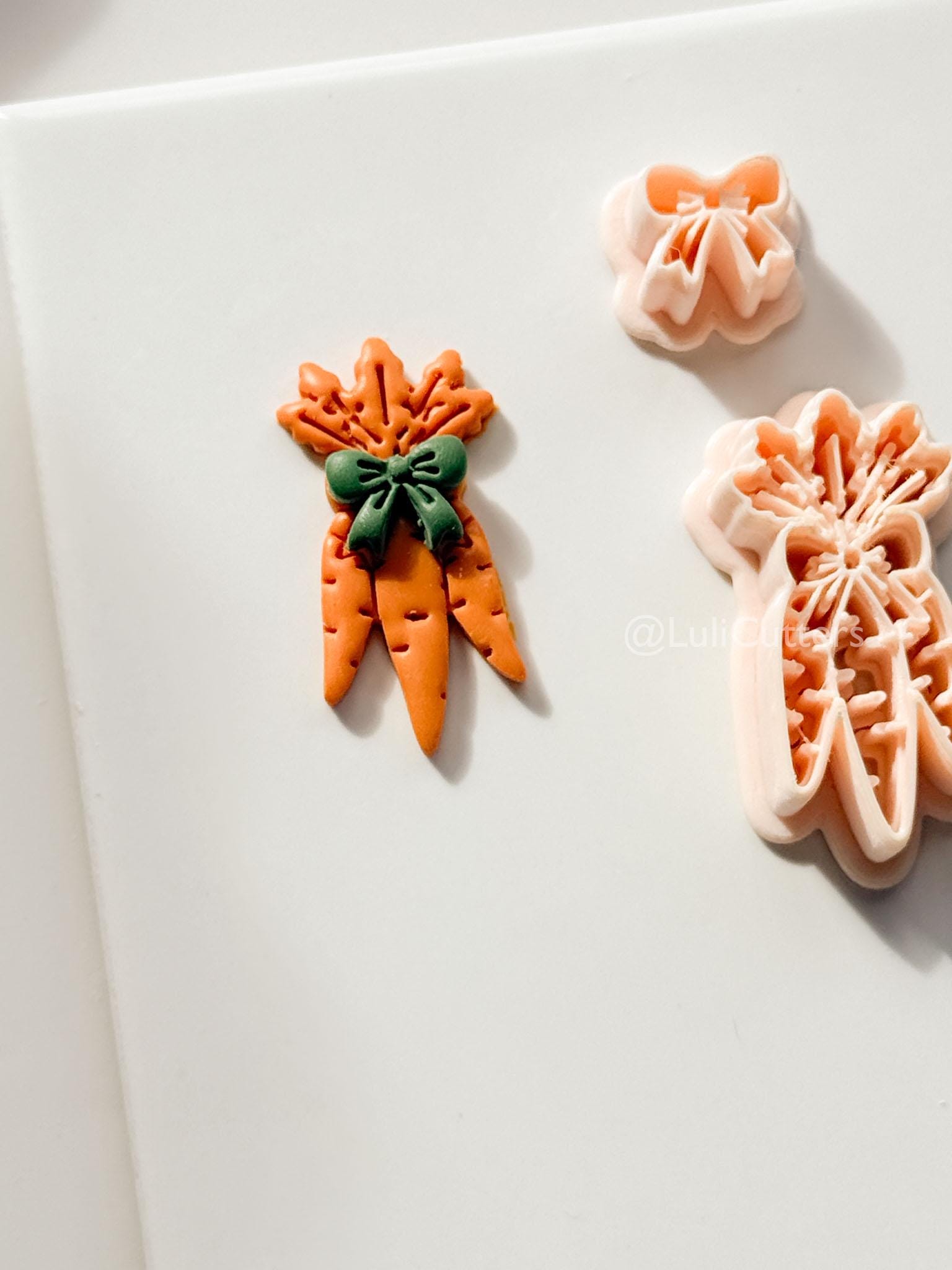 Bunny Bouquet Polymer Clay Cutter: Embossed Carrot Bunch & Bow for Easter