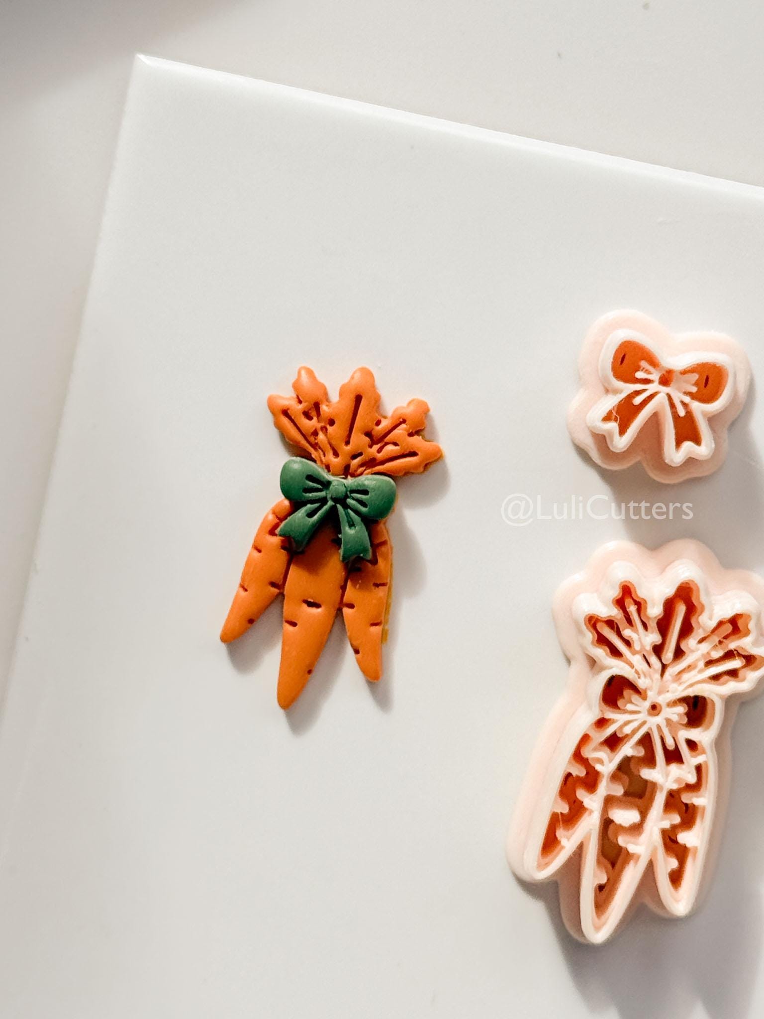 Bunny Bouquet Polymer Clay Cutter: Embossed Carrot Bunch & Bow for Easter