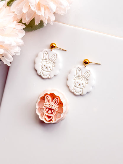 Daisy Bunny Polymer Clay Cutter: Scalloped Edge Floral Rabbit