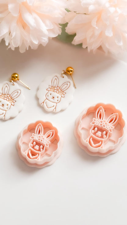 Daisy Bunny Polymer Clay Cutter: Scalloped Edge Floral Rabbit