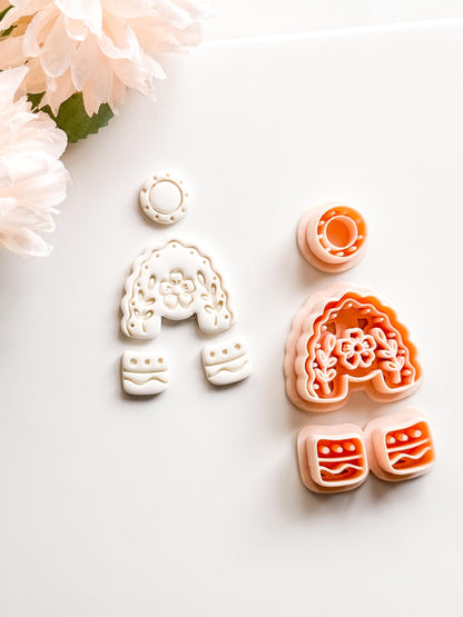 Folk Floral Arch Polymer Clay Cutter: Botanical Rainbow Embosser