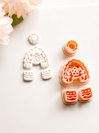 Folk Floral Arch Polymer Clay Cutter: Botanical Rainbow Embosser