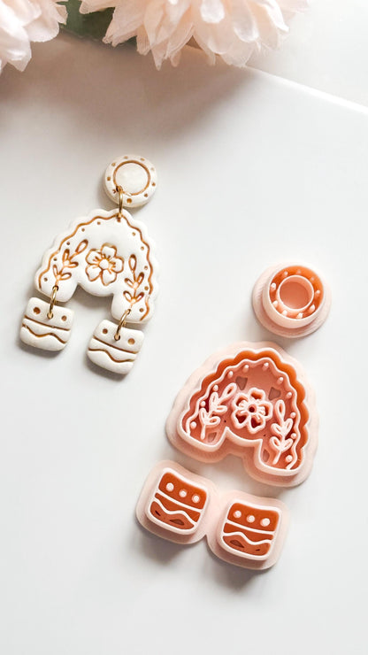 Folk Floral Arch Polymer Clay Cutter: Botanical Rainbow Embosser