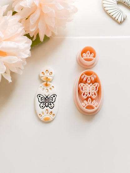 Meadow Wing Polymer Clay Cutter: Butterfly Floral Oval Embosser